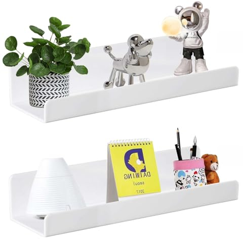 Colexy 2 Pcs Wandregal Weiß Wandregal Ohne Bohren Küchenregal Wand Schwebendes Mini Regal Modern Dekoration für Schlafzimmer Wohnzimmer Badezimmer Küche