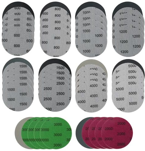 Wonvify Carta Vetrata, Set da 50 Pezzi di Dischi Abrasivi 75mm Carta Vetrata con Grane 600, 800, 1000, 1200, 1500, 2000, 2500, 3000, 4000, 5000 per Lucidatura di Metallo Legno e Vetri