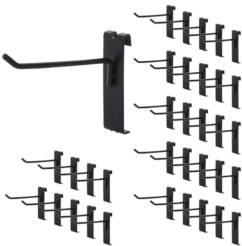 TOLIDA 35 ganchos robustos para rejilla de pared de metal resistente al desgaste, colgadores pared, ganchos para panel de pared de rejilla, ganchos ranurados, negro, 10 cm (4 pulgadas)