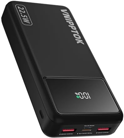 VNIPPTOK Power Bank 20000 mAh, Portable 22.5 W Power Bank, PD 3.0 QC 4.0 External Mobile Phone Batteries with USB C Input & Output, Compatible with iPhone, Xiaomi, Samsung, Motorola, iPad, Airpods Pro