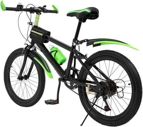 20 Zoll Mountainbike, Kohlenstoffstahl Jugendliche Mountainbike mit Scheibenbremsen und Schutzbleche, Grün Kinderfahrrad Mountainbike, Rad Mountainbike für Fahrten Auf Straßen, in Den Bergen