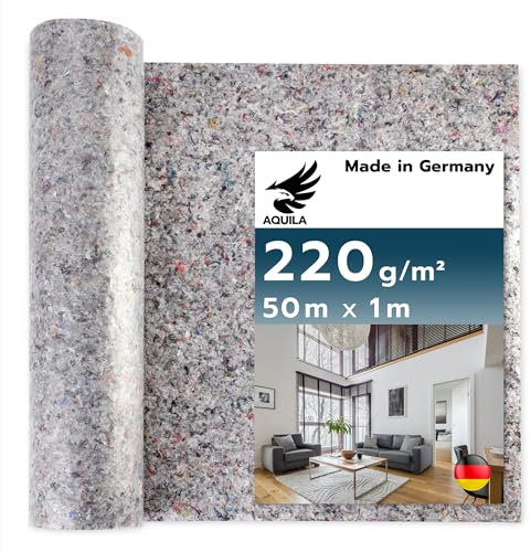 AQUILA Profi Malervlies 50m x 1m, 220 g/m², Kein Durchsickern, hochwertiges Abdeckvlies zum Streichen, Schutz für Böden & Möbel, rutsch- & reißfest, Made in Germany