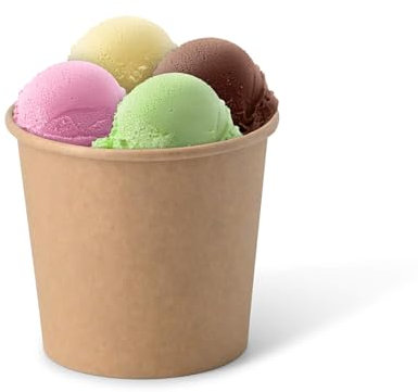 GREENBOX 50 bicchieri da gelato in cartone, 250 ml, marrone, usa e getta, senza plastica e biodegradabili, per dessert