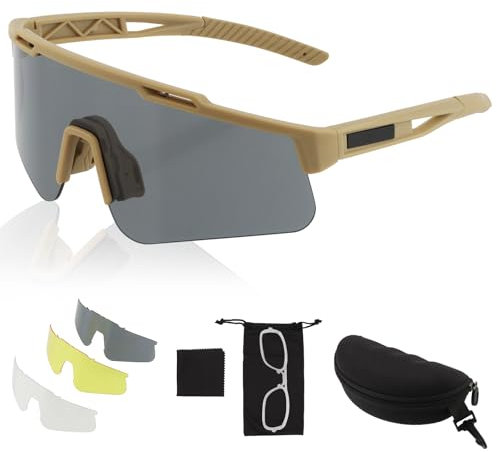 FOCUHUNTER Lunettes tactiques anti-buée pour airsoft avec 3 lentilles interchangeables, lunettes tactiques pour tir, protection UV400 (monture kaki)