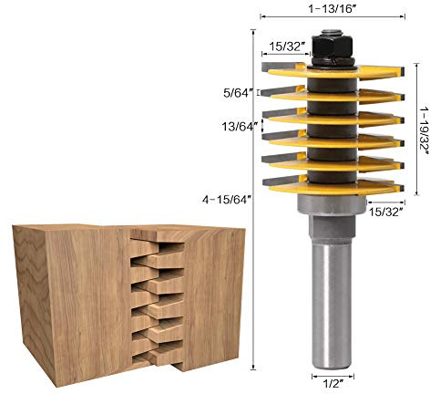 1/2 Inch Shank Reversible Finger Glue Joint Router Bit Woodworking Cutter Tool with Cutting Edge, Suitable for MDF, Solid Wood, Particleboard, Plywood, Wooden Door Frame