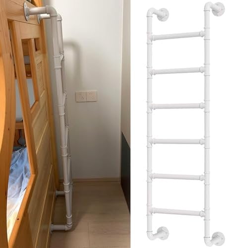 100-300cm Attic Loft Ladder White Iron Round Tube Bunk Bed Ladder Wall Mounted Emergency Window Well Egress Ladder Universal Climbing Ladder for Home Dorm Appartments(128cm/50in)