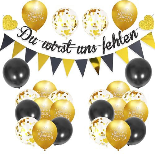 Wir Werden Dich Vermissen Deko - 24 Pcs Abschiedsparty Deko Enthalten Du Wirst Uns Fehlen Banner Gold Good Luck Luftballons Konfetti Latexballons für Ruhestand Abschieds Kollegen Jobwechsel Deko