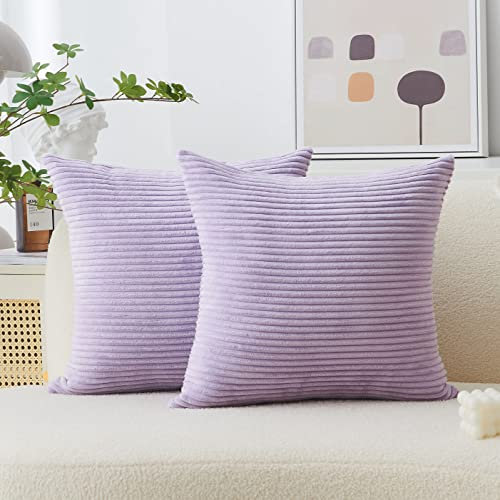 Home Brilliant Lilac Cushion Covers 45cm x 45cm Elegant Corduroy Light Purple Cushion Cover for Sofa Couch Bench Autumn Decor, Set of 2, Lavender
