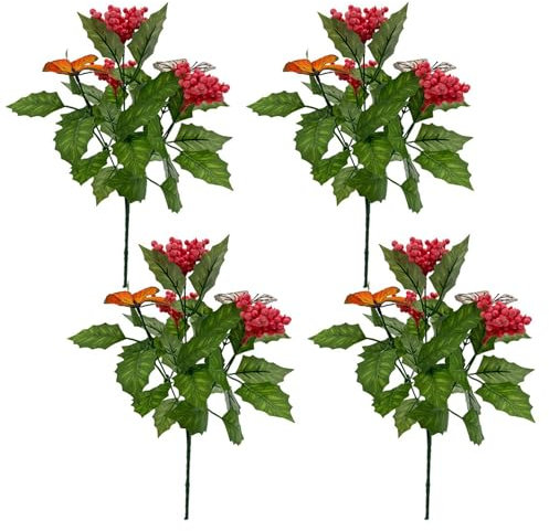 BEIJIALY Lot de 4 Tiges de Feuilles de Houx Artificielles, Baies, Buisson de Noël, Buisson de Noël Artificiel, Décorations Saisonnières et Centres de Table D'arrangement Floral de Noël (B)