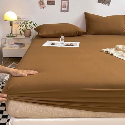 Lirzxin Boxspringbett Spannbettlaken 150x200 cm, Spannbettlaken Bambus Faser Einfarbig Spannbetttuch Doppelbett Atmungsaktives und Weiches, Braun