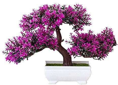 Generisch Künstlicher Bonsai Baum, 25 x 18 cm, Dekorative Kunstpflanze mit Topf für Zuhause, Büro und Wohnzimmer (B)