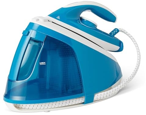Amazon Basics Fer à Repasser Générateur de Vapeur Avec Pompe à 6 Bars, Jet de Vapeur de 240g/min, Débit de Vapeur de 120g/min, Réservoir de 1,5L, 2 400W, Blanc/Bleu