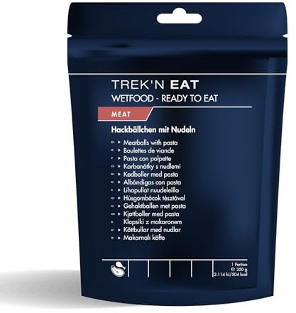 Trek'n Eat Hackbällchen mit Nudeln – Ready to Eat – Sofort verzehrfertig ohne Kochen – Ideal für Outdoor, Camping, Trekking & Notvorrat – Langlebig, nahrhaft & einfach genießen