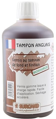 VERNIS TAMPON ANGLAIS / Vernis gomme laque BIOSOURCE de fond et finition au tampon traditionnel à séchage accéléré. Formule à haut pouvoir garnissant et une facile d'application. (500 ML)
