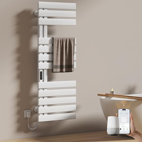 EMKE Elektrischer Badheizkörper Handtuchhalter 500 x 1300 mm, Handtuchheizkörper Elektrisch Energie Sparen, Handtuchtrockner Handtuchwärmer Elektrisch für Alexa und Google Home und APP Weiß 440W