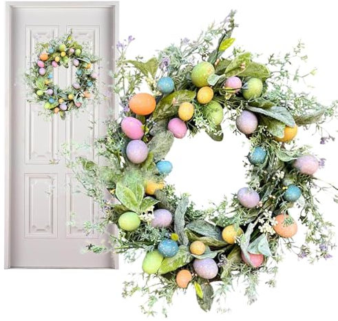 Couronne De Pâques De 45 Cm pour Porte D'entrée, Couronne D'œufs De Pâques, Suspension De Porte À Motif Floral De Pâques, Couronne D'œufs Colorés De Pâques pour L'intérieur Et L'extérieur