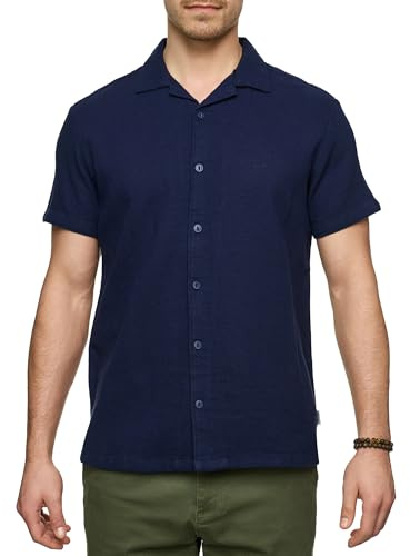 Indicode Herren INCosby Kurzarmhemd aus 100% Baumwolle mit Kentkragen | Gestreiftes Baumwollhemd mit Button-Down-Kragen, Herrenhemd, Casualhemd, Freizeithemd, Sommerhemd, Kurzarmhemd für Männer.