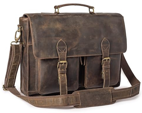LEATHER VILLAGE Rustikale Leder Messenger Bag - 16 Zoll Handgefertigte Vintage Laptop Umhängetasche für Männer & Frauen, Aktentasche für Arbeit/Reisen