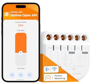 Refoss Interruptor Inteligente WiFi de 2 Canales, 16 A, Módulo Relé para Persianas y Luces, Medición de Energía, Temporizador, API Local, Compatible con Home Assistant, Alexa y Google, 1 Pieza