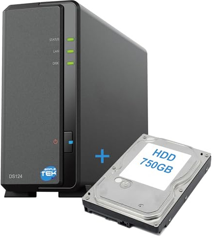 SIMPLETEK - NAS-Netzwerkspeichergerät mit 1 Fach mit 750GB 3,5-Zoll-SATA-HDD, Gigabit-Ethernet, 1 GB RAM, USB 3.2, – Schwarz (Generalüberholt)