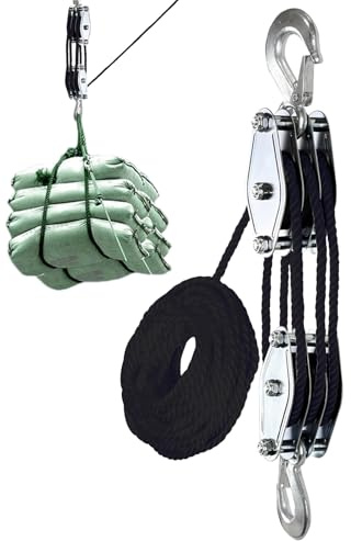 Seilzug Mit Metalllager Flaschenzug Mit Seilbremse Seilratsche Bis 2200 Pfund Arbeitslastblock Und Angelrolle System Flaschenzug Seilzug Hochleistungs-Seilzug Für Jagd, Garagen, Lagerhallen