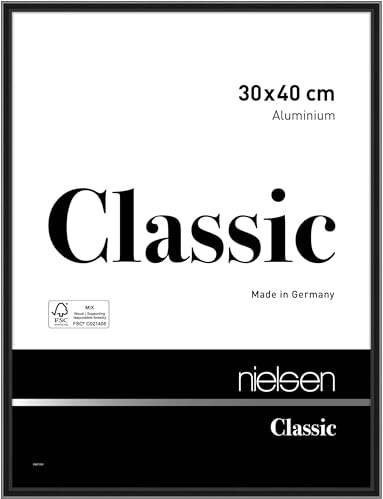 nielsen Classic Aluminium Picture Frame Polished Black 30x40cm with Float Glass and Push and Turn Clips