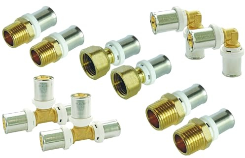 SOMATHERM FOR YOU - Sortiment von 10 Pressfittings - Für Ø16 Mehrschichtrohr - Inklusive M12/17, M15/21, Drehmutter 15/21, Gleichwinkel und T-Stücke - H, RF, U Profil