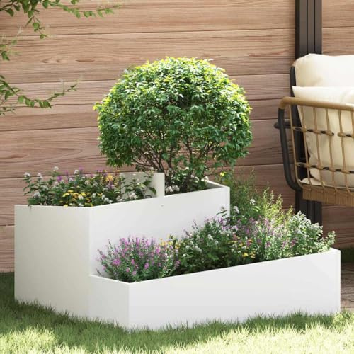 WRJENFSC Jardinière Haute 80 x 80 x 50 cm en Acier laminé à Froid Blanc, bac Potager surélevé avec Design Moderne et Surface UV Stable pour Jardiniere Exterieur et Pot Fleur intérieur
