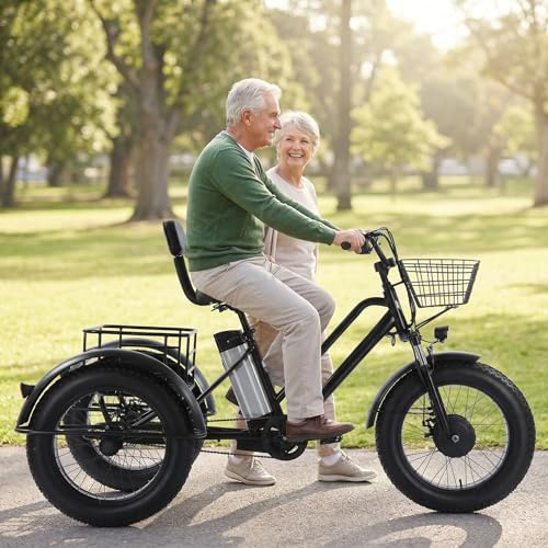 Tricycle électrique Pour Adultes - Charge 200 Kg, Vélo Cargo électrique à Pneus Larges De 20'' , Batterie Amovible 48 V/12 Ah - Autonomie 35 Km, Pour Les Trajets Domicile-Travail Et Les Voyages