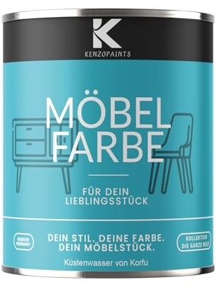 KENZOPAINTS Möbelfarbe 750ml. Seidenmatt Möbellack Buntlack Innen und Außen Holzfarbe Trendfarben DIY (1, Küstenwasser von Korfu, 750ml.)