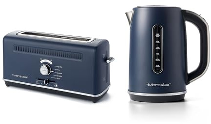 riviera&bar Ensemble Petit Déjeuner 2 en 1 Grille-Pain et Bouilloire électrique 1.8 L – Bleu, Design Premium