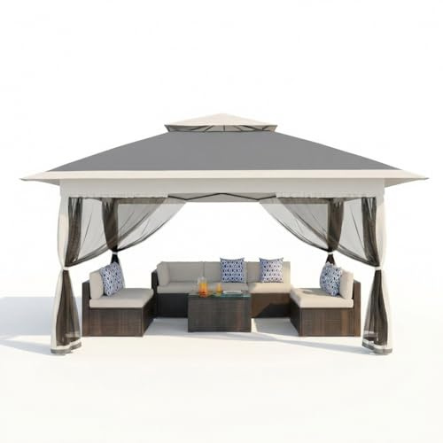 Garvee Montage Facile, Protection UV 50+ – Pavillon Pliant 3x3 m avec moustiquaire – Toit Double, 4 parois latérales, Hauteur réglable, étanche et Stable – Idéal Jardin, terrasse, événements