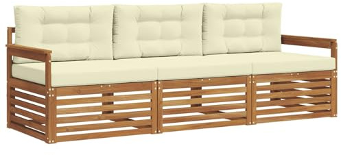 vidaXL Outdoor-Sofagarnitur mit Kissen 3 pcs Natur und Creme, Garten, modernes Ecksofa, belastbare Gartenmöbel, Lounge für Terrasse, ideales Set für Balkon