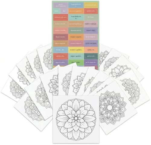 Mandalas zum Ausmalen für Erwachsene – 22 Blatt 20 x 20 cm aus Karton 250 g + Absichtsaufkleber | Anti-Stress-Mandalas für Entspannung und Achtsamkeit