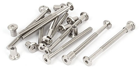 sourcing map Vis Reliure M6 x 80mm Hexagonal Prise Tête Écrou Fraisé Vis Boulon Attaches Argenté 10 Ensembles