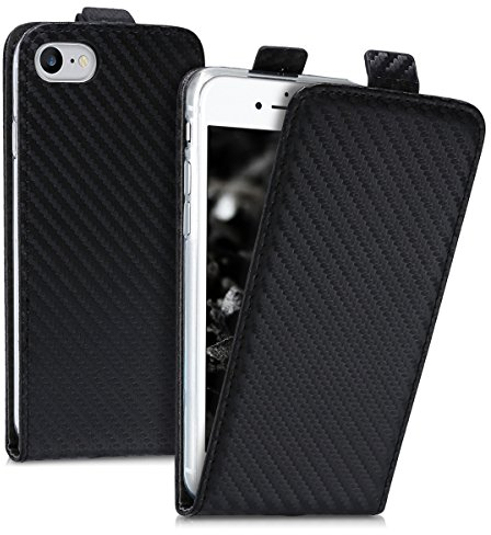 kwmobile Hülle kompatibel mit Apple iPhone SE (2022) / iPhone SE (2020) / iPhone 8 / iPhone 7 - Handy Case Handyhülle - Flip Schutzhülle - Carbon Schwarz