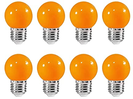 Farbige 2W E27 G45 LED Leuchtmittel, e27 Beleuchtung Glühbirnen, bunte glühbirnen für Hochzeit Halloween Weihnachten Party Bar, Wasserdichte Lichterkette für Innen und Außen Bereich, Orange 8 Stück