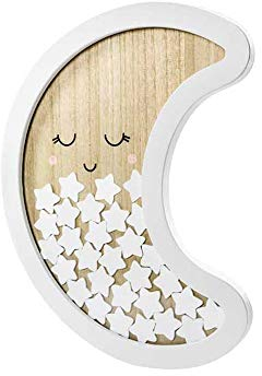PartyDeco Gästebuch aus Holz - Mond 385x30cm Baby-Dusche Taufe Geburtstag Geburtstag