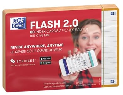 Oxford FLASH 2.0 Karteikarten A6, Lernkarten, 105x148mm, liniert, orange, 80 Blatt