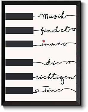 wohnstil Bild, Spruch -Musik findet die richtigen Töne- für Klavierspieler Pianisten POSTER-Druck Illustration Tastatur Typografie m. Herz Tasteninstrument