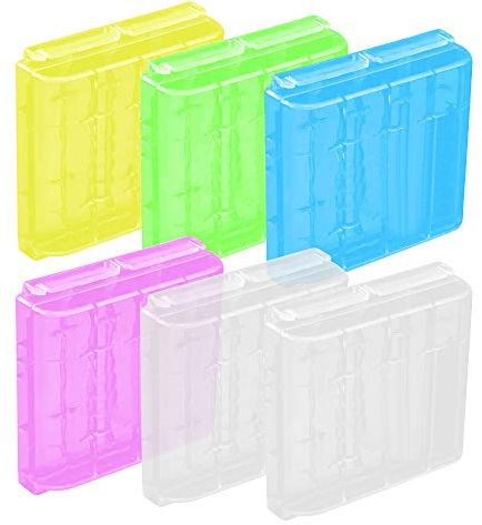YQ6x Bunte Kunststoff Case Batterie Halter, Aufbewahrungsbox für Batterien und Akkus, Für je 4 x AA oder 4 x AAA Micro Batterien (4 Zellen * 6 Stück)