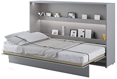 Schrankbett Bed Concept, Wandklappbett mit Lattenrost, V-Bett, Wandbett Bettschrank Schrank mit integriertem Klappbett Funktionsbett (BC-05, 120 x 200 cm, Grau/Gra, Horizontal)