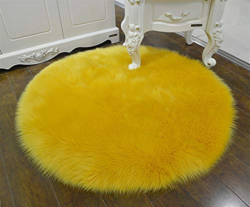 LIVEINU Kunstpelz Hochflor Shaggy Teppiche Runde für Wohnzimmer Esszimmer Gästezimmer Jugendzimmer Babyzimmer mit 6 cm Florhöhe Langflor Lammfell Shaggy Teppich 80cm Kamel Gelb