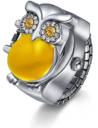 Silverora Eule Fingeruhr Damen Herren Flip-Open Quarz Analog Ring Uhren Verstellbar Herrenuhr Damenuhr