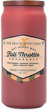 Manly Indulgence Duftkerze im Glas mit Vollgas für Herren, Adventure Collection, Rot, 425 ml, bis zu 60 Stunden Brenndauer, Soja-Mischwachs, USA gegossen