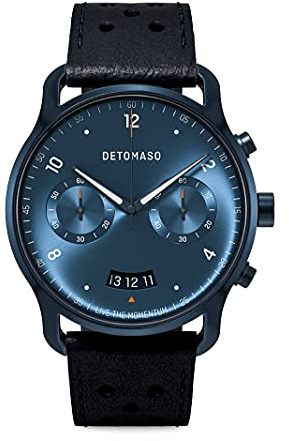 DeTomaso SORPASSO Chronograph Dark Blue Herren-Armbanduhr Analog Quarz Lederarmband Blau