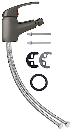 vidaXL Badezimmer Bidet Mischbatterie Flexibler Edelstahlschlauch Bidetarmatur Wasserhahn Bidetmischer Bidetbatterie Einhebelmischer Grau 13x12cm