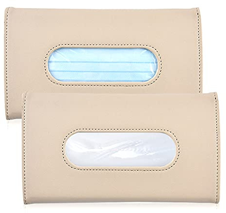 hifrom Car Sunshade Tissue Box, Leather Car Tissue Holder, Car Sun Visor Tissue Holder Clip, Tissue Storage Containers (Beige, 2PCS)