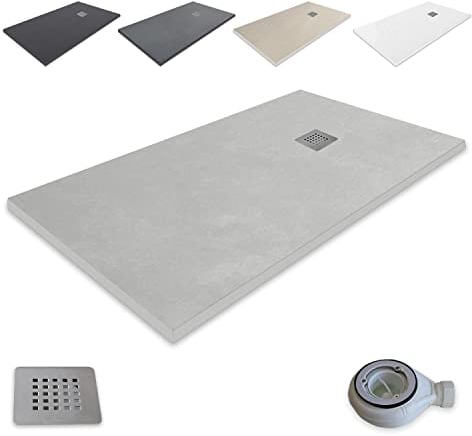 Piatto doccia in resina extra piatta outletaseo - antiscivolo texture lavagna, tutte le misure disponibili, tutti i colori, con valvola di scarico+griglia (140 x 90, grigio CEMENTO RAL 7036)