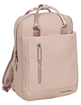 New Rebels Unisex Harper Miami Rucksack – 9L wasserdichter Rucksack mit Doppelverschluss 13-Zoll-Laptopfach – Wasserabweisender Reißverschluss Gepolsterte Träger, ideal für Arbeit & Schule - Altrosa